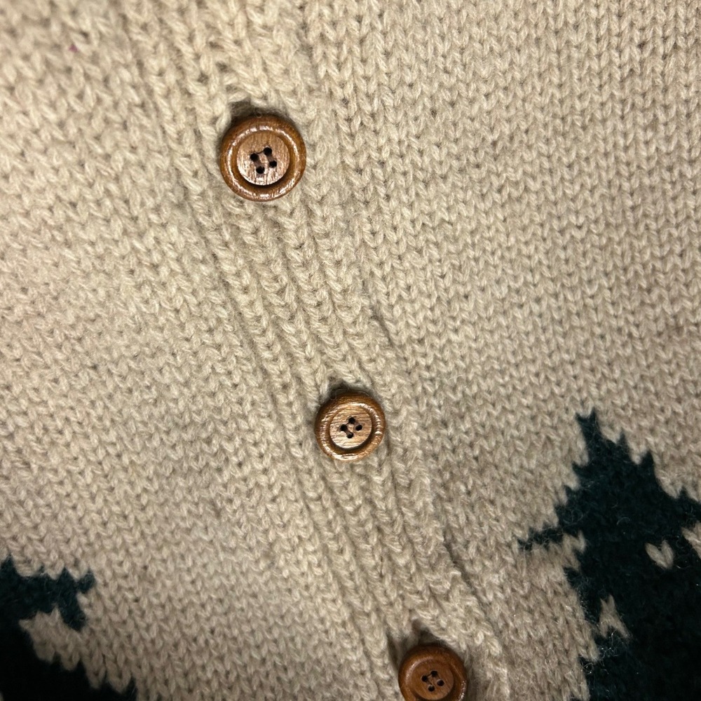 VINTAGE Concepts Susan Bristol Cardigan Womens M Beige Wool Heart Deer Pine Tree - Picture 11 of 14